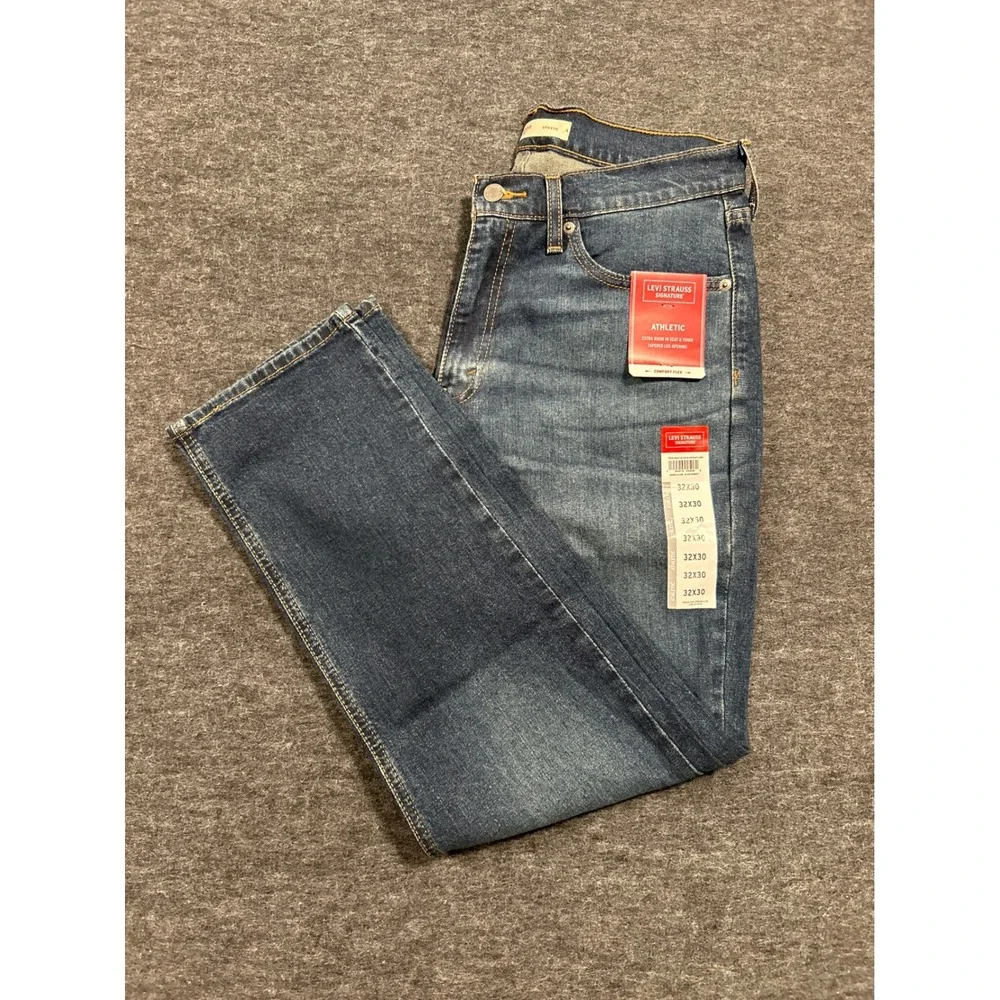 Levi Strauss Signature Athletic Jeans Mens 32x30 Blue Tapered Comfort Flex